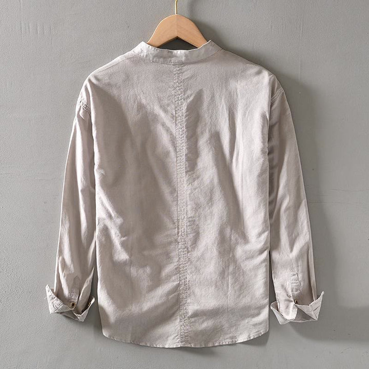 Chemise à manches longues et demi-bouton en coton et lin pour homme Buddha Stones