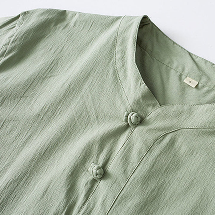 Chemise à manches trois-quarts et pantalon à boutons de grenouille Buddha Stones pour homme - image 12