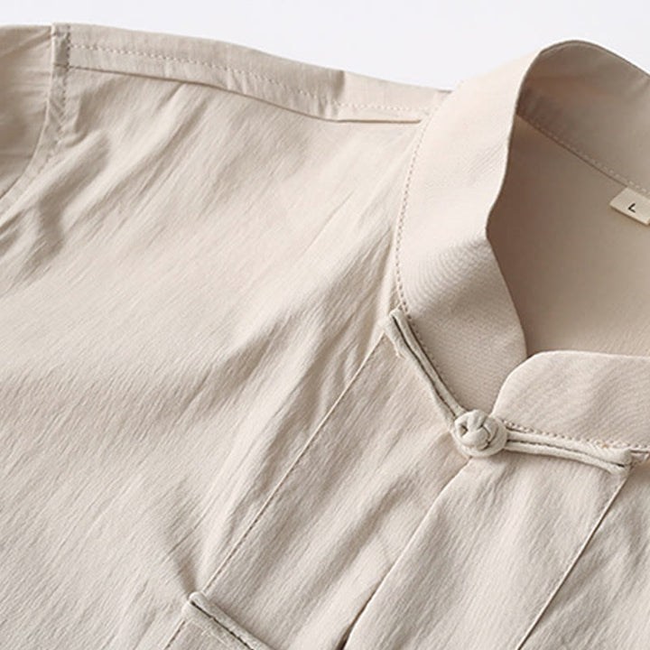 Chemise à manches trois-quarts à boutons de grenouille Buddha Stones Tang Pantalon à jambe large Costume pour homme en coton et lin - image 9