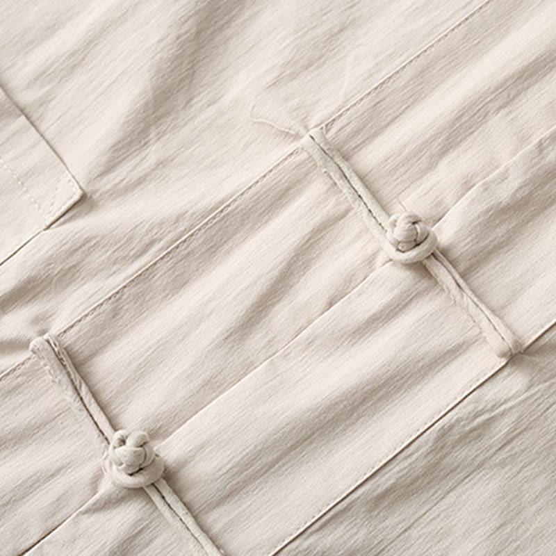 Chemise à manches trois-quarts à boutons de grenouille Buddha Stones Tang Pantalon à jambe large Costume pour homme en coton et lin - image 12