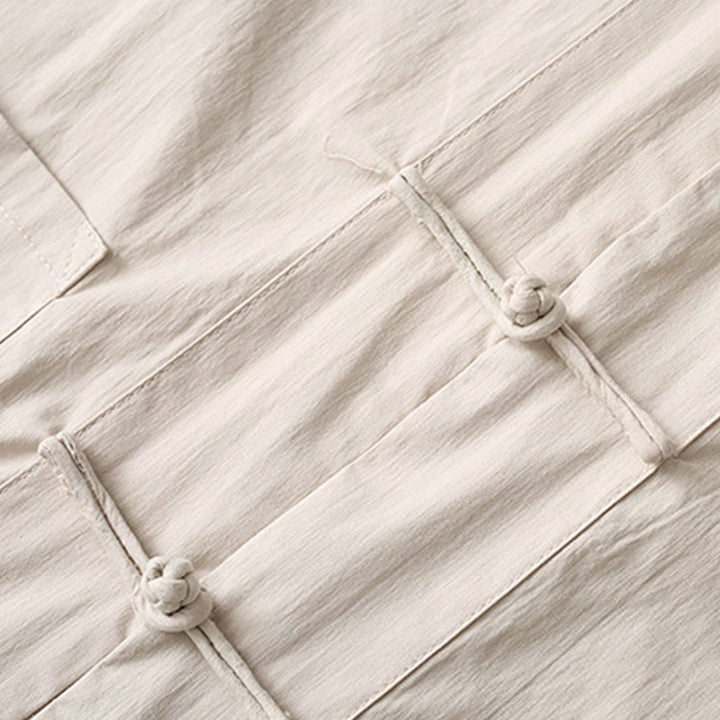 Chemise à manches trois-quarts à boutons de grenouille Buddha Stones Tang Pantalon à jambe large Costume pour homme en coton et lin - image 12