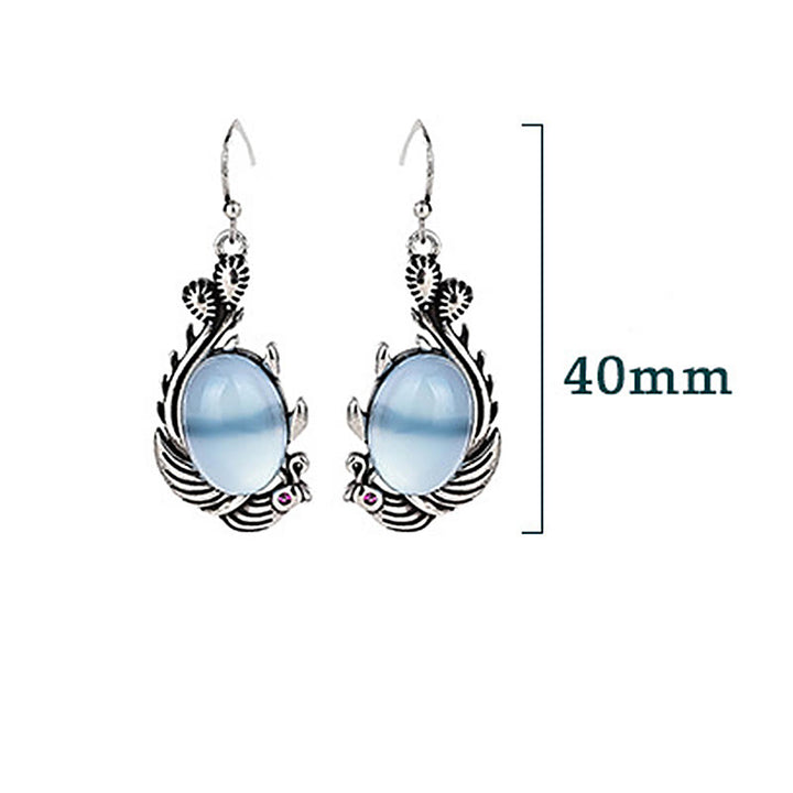 Boucles d'oreilles en argent sterling 925 Buddha Stones et calcédoine bleue, poisson Koi, équilibre et vitalité