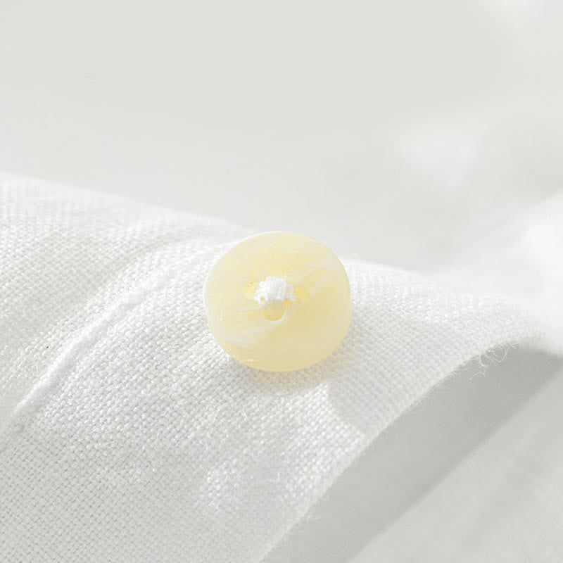 Chemise ample à manches longues et demi-boutonnée en lin avec Buddha Stones , couleur unie, vêtements pour hommes - image 4