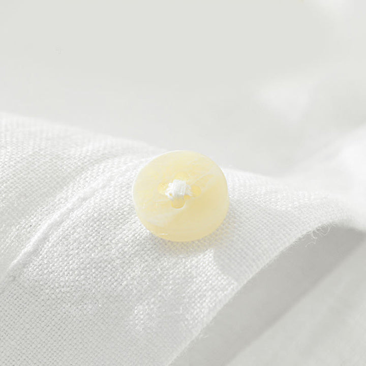 Chemise ample à manches longues et demi-boutonnée en lin avec Buddha Stones , couleur unie, vêtements pour hommes - image 4