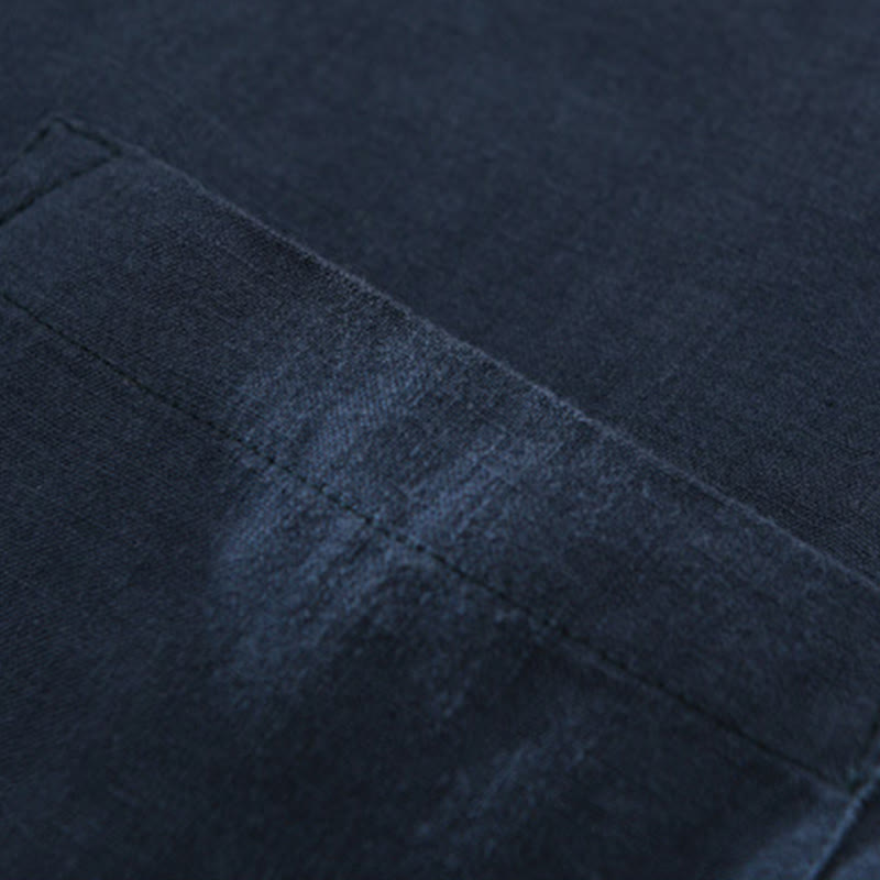 Chemise ample à manches longues et demi-bouton en lin pour homme Buddha Stones , couleur unie