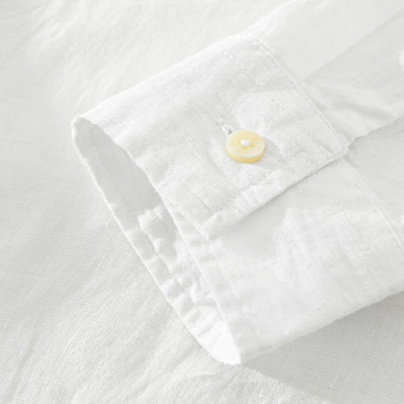 Chemise ample à manches longues et demi-boutonnée en lin avec Buddha Stones , couleur unie, vêtements pour hommes - image 3