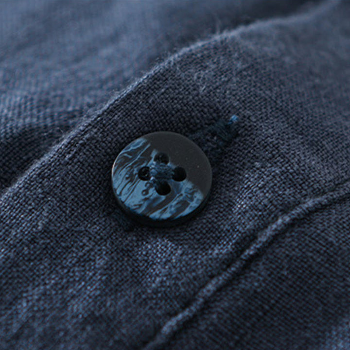 Chemise ample à manches longues et demi-bouton en lin pour homme Buddha Stones , couleur unie