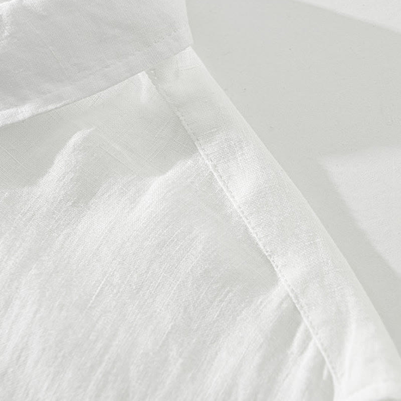 Chemise ample à manches longues et demi-boutonnée en lin avec Buddha Stones , couleur unie, vêtements pour hommes - image 5