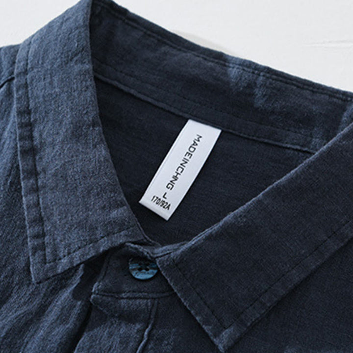Chemise ample à manches longues et demi-bouton en lin pour homme Buddha Stones , couleur unie