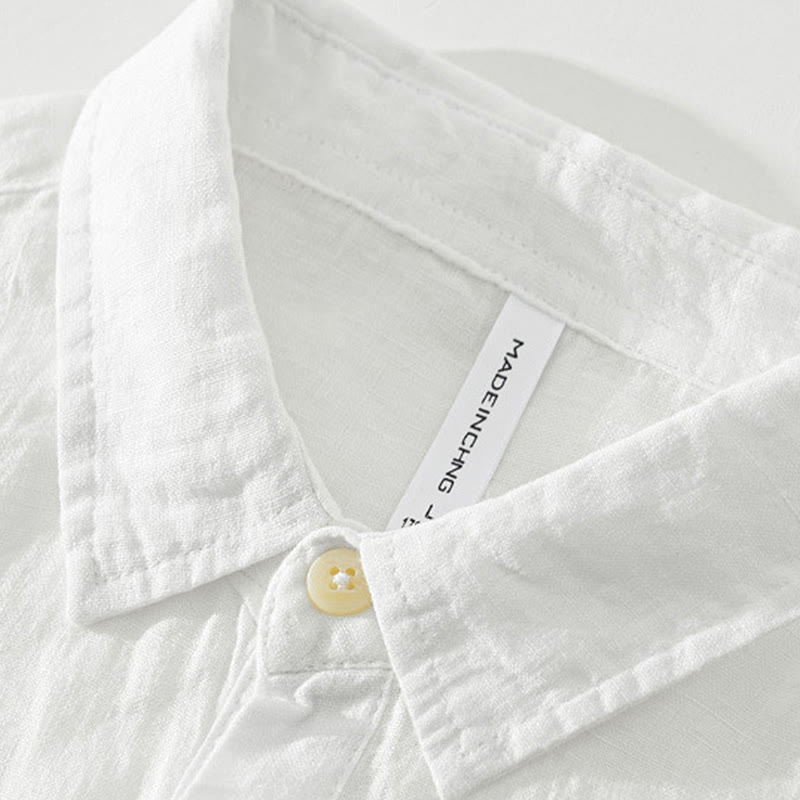 Chemise ample à manches longues et demi-bouton en lin pour homme Buddha Stones , couleur unie