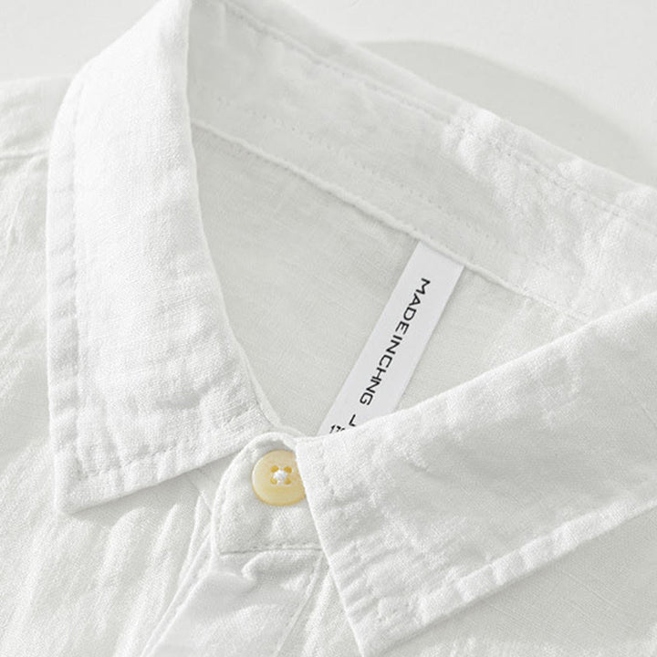 Chemise ample à manches longues et demi-bouton en lin pour homme Buddha Stones , couleur unie