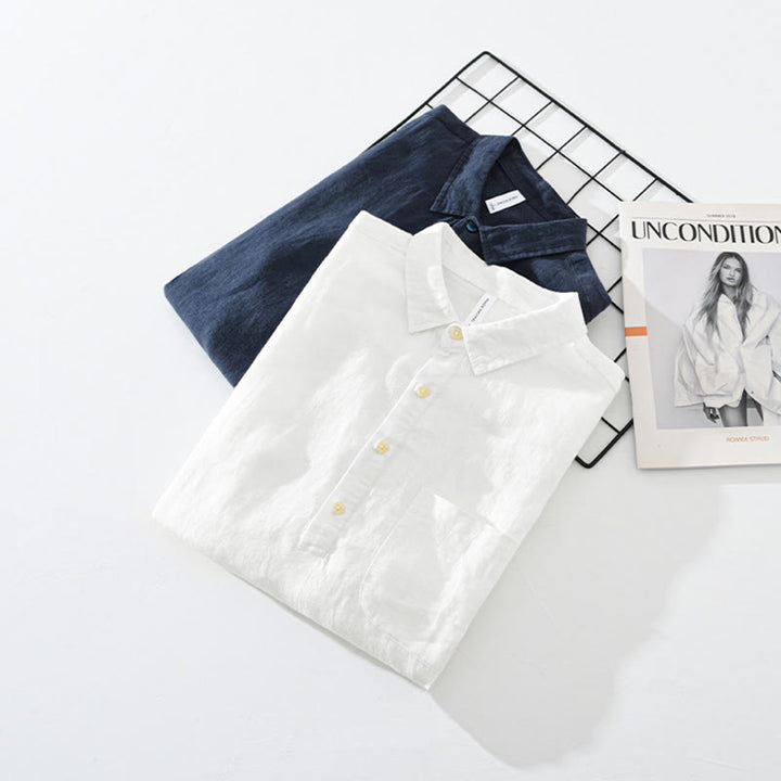 Chemise ample à manches longues et demi-bouton en lin pour homme Buddha Stones , couleur unie