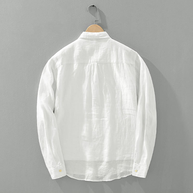 Chemise ample à manches longues et demi-boutonnée en lin avec Buddha Stones , couleur unie, vêtements pour hommes - image 1