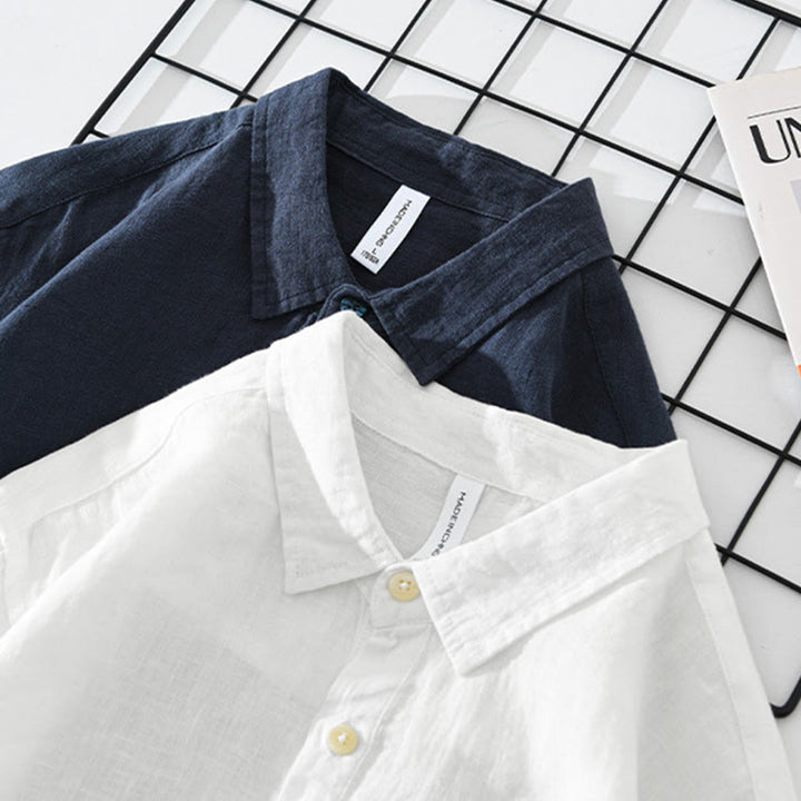 Chemise ample à manches longues et demi-bouton en lin pour homme Buddha Stones , couleur unie