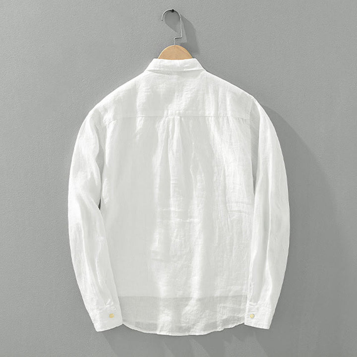 Chemise ample à manches longues et demi-bouton en lin pour homme Buddha Stones , couleur unie