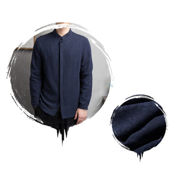 Veste en coton et lin pour homme, couleur unie, style chinois, Buddha Stones - image 17