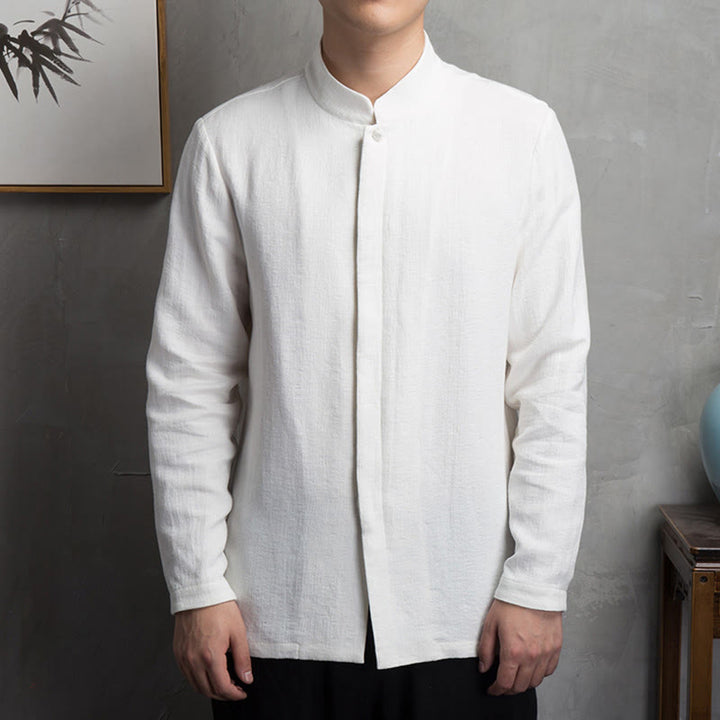 Veste en coton et lin pour homme, couleur unie, style chinois, Buddha Stones - Blanc - US/UK/AU44，EU54 (4XL) - image 4