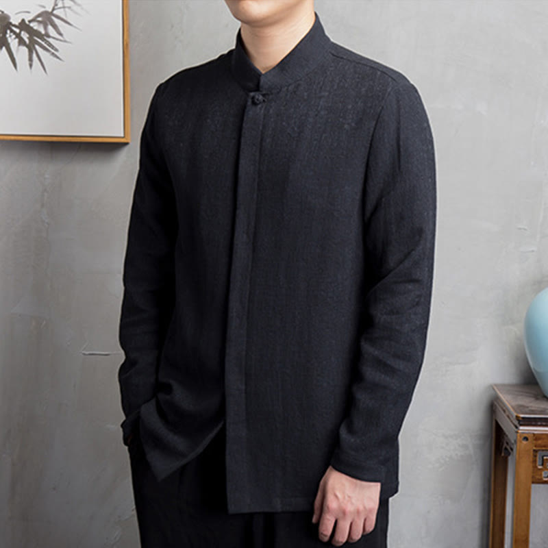 Veste en coton et lin pour homme, couleur unie, style chinois, Buddha Stones - image 11