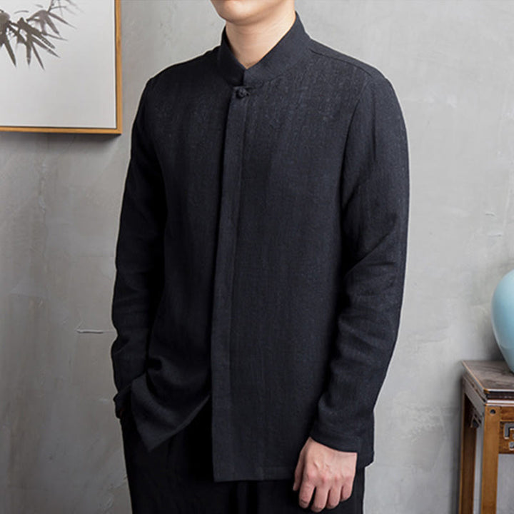 Veste en coton et lin pour homme, couleur unie, style chinois, Buddha Stones - image 11