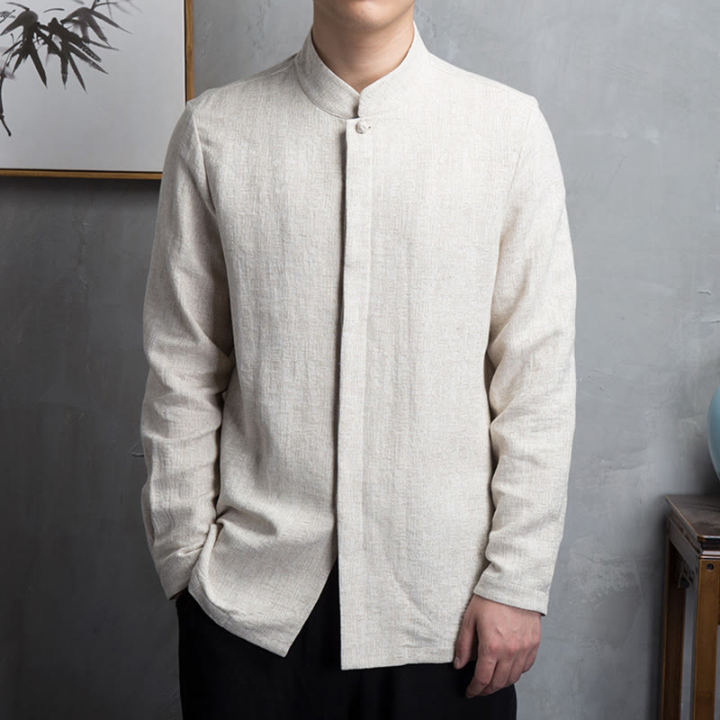Veste en coton et lin pour homme, couleur unie, style chinois, Buddha Stones - Lin - US/UK/AU44，EU54 (4XL) - image 1