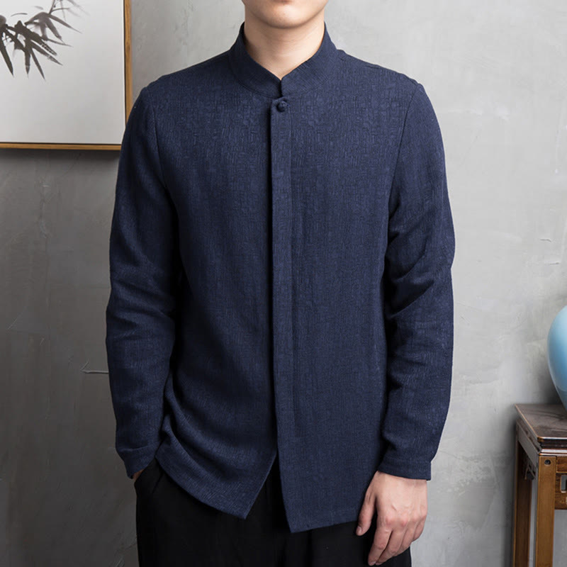 Veste en coton et lin pour homme, couleur unie, style chinois, Buddha Stones - Bleu marine - US/UK/AU44，EU54 (4XL) - image 14