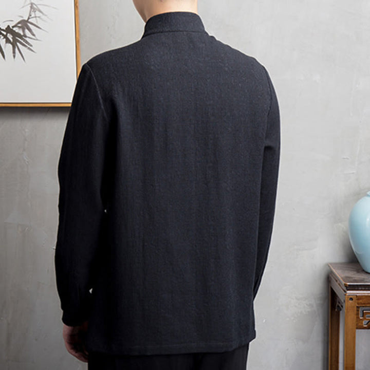 Veste en coton et lin pour homme, couleur unie, style chinois, Buddha Stones - image 12