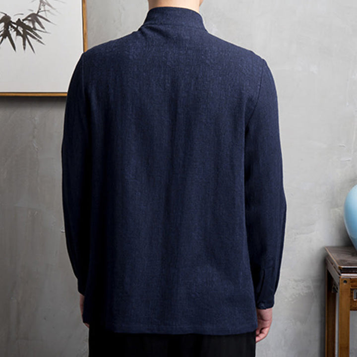 Veste en coton et lin pour homme, couleur unie, style chinois, Buddha Stones - image 16