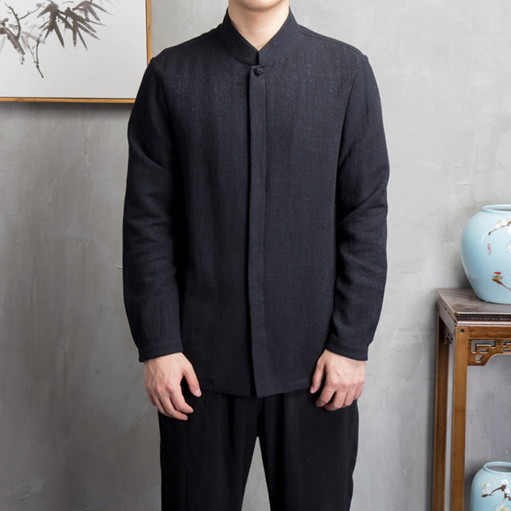 Veste en coton et lin pour homme, couleur unie, style chinois, Buddha Stones - image 10