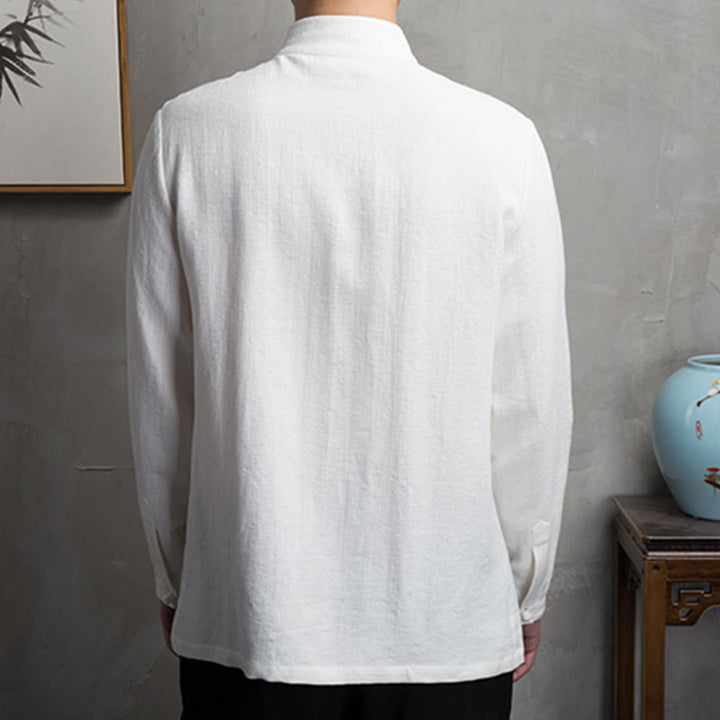 Veste en coton et lin pour homme, couleur unie, style chinois, Buddha Stones - image 6