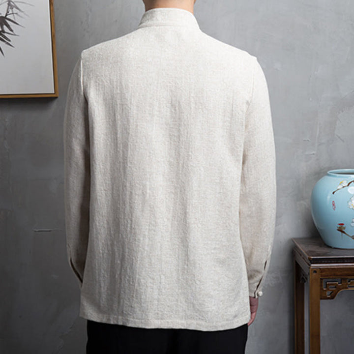Veste en coton et lin pour homme, couleur unie, style chinois, Buddha Stones - image 3