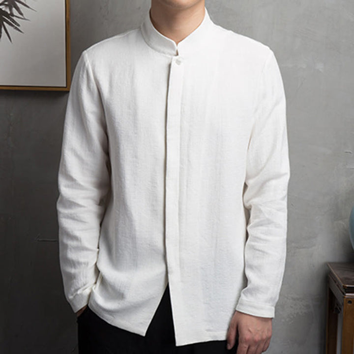 Veste en coton et lin pour homme, couleur unie, style chinois, Buddha Stones - image 5