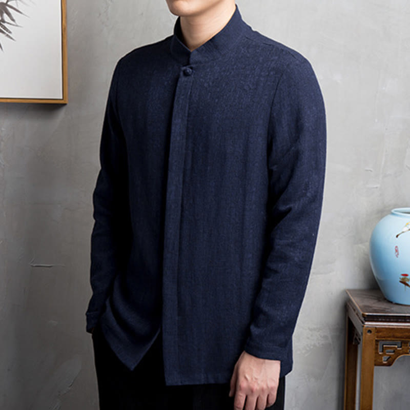 Veste en coton et lin pour homme, couleur unie, style chinois, Buddha Stones - image 15