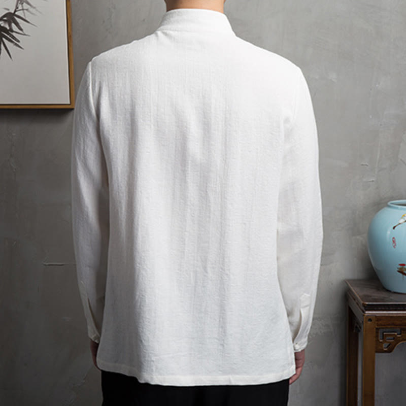 Veste en coton et lin pour homme, couleur unie, style chinois, Buddha Stones - image 8