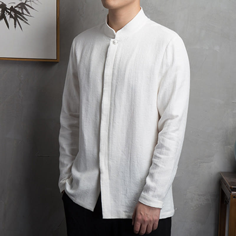 Veste en coton et lin pour homme, couleur unie, style chinois, Buddha Stones - image 5