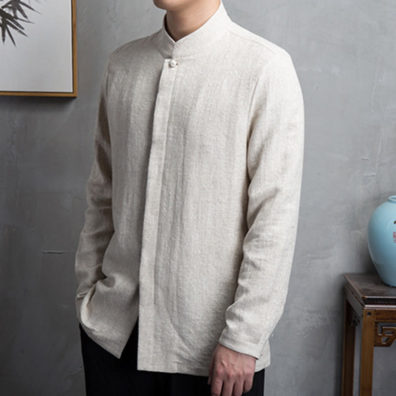Veste en coton et lin pour homme, couleur unie, style chinois, Buddha Stones - image 2