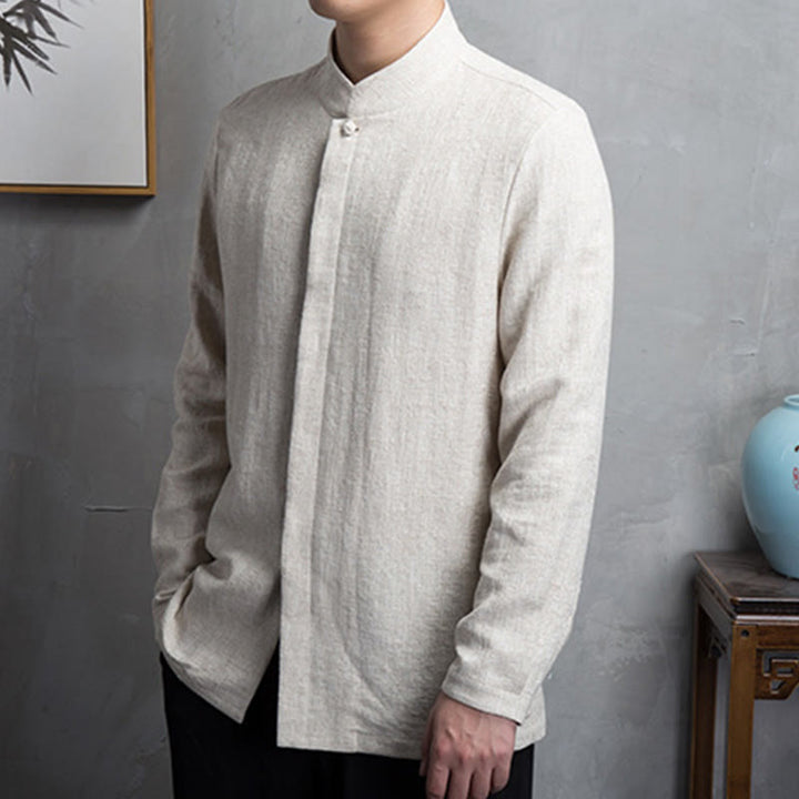Veste en coton et lin pour homme, couleur unie, style chinois, Buddha Stones - image 2