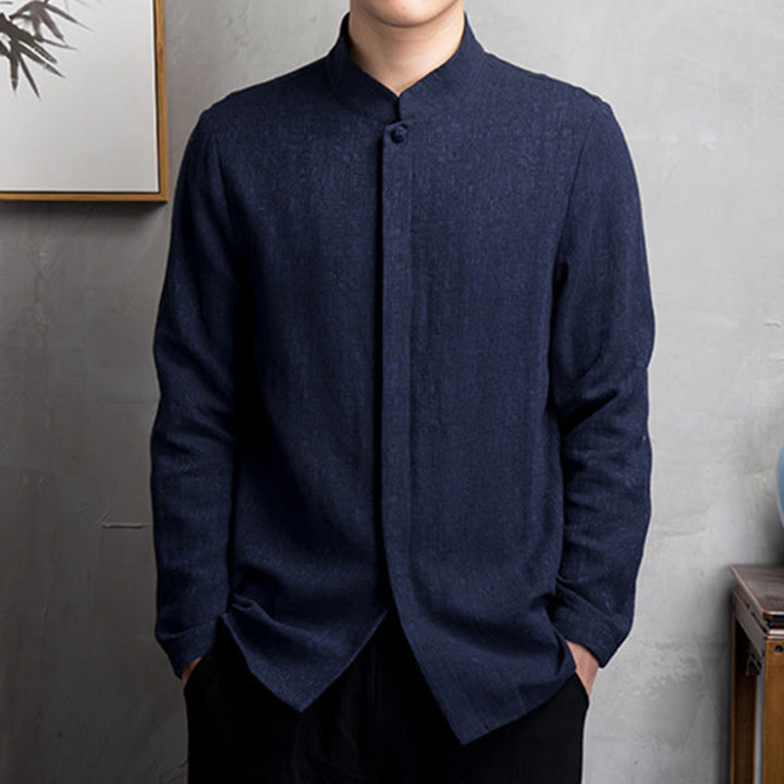 Veste en coton et lin pour homme, couleur unie, style chinois, Buddha Stones - image 13