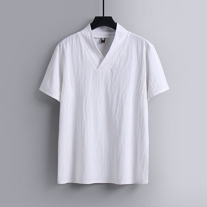 T-shirt ample pour homme Buddha Stones , couleur unie, manches courtes, col en V, chemise en lin respirante - Blanc - US/UK/AU54，EU64 (9XL) - image 1