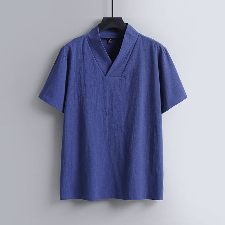 T-shirt ample pour homme Buddha Stones , couleur unie, manches courtes, col en V, chemise en lin respirante - Bleu royal - US/UK/AU54，EU64 (9XL) - image 4