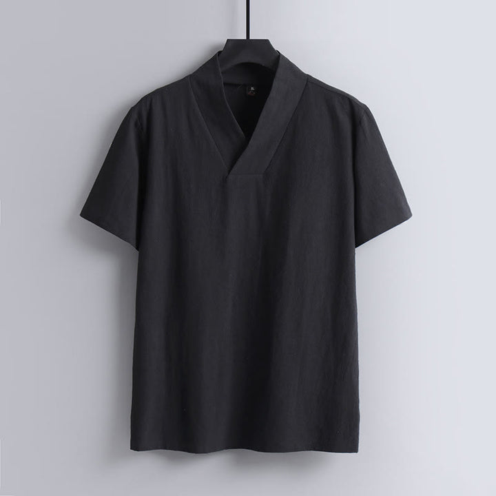 T-shirt ample pour homme Buddha Stones , couleur unie, manches courtes, col en V, chemise en lin respirante - Noir - US/UK/AU54，EU64 (9XL) - image 2