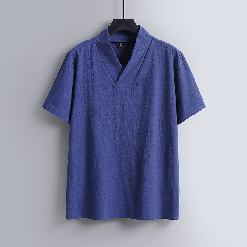 T-shirt ample pour homme Buddha Stones , couleur unie, manches courtes, col en V, chemise en lin respirante - Bleu royal - US/UK/AU54，EU64 (9XL) - image 3