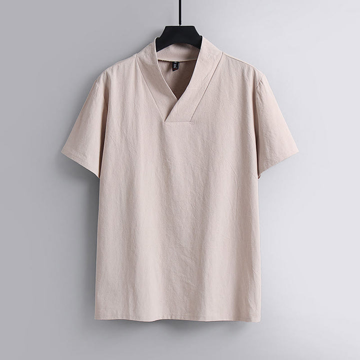 T-shirt ample pour homme Buddha Stones , couleur unie, manches courtes, col en V, chemise en lin respirante - MistyRose - US/UK/AU54，EU64 (9XL) - image 5