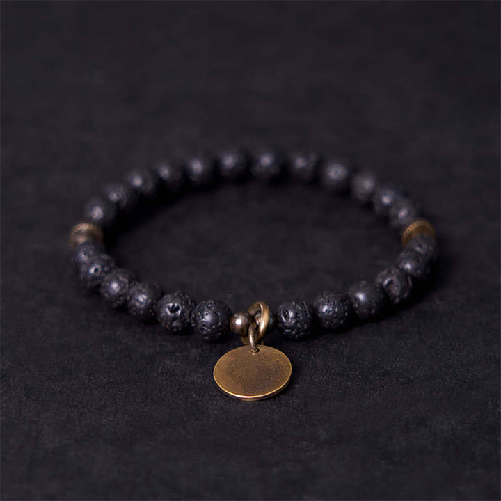 Bracelet de guérison apaisant en perles de pierre de lave naturelle Buddha Stones - 20-21 cm - image 1