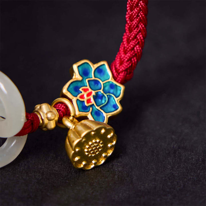 Bracelet porte-bonheur en corde tressée avec boucle de paix en jade et lotus de Hetian Buddha Stones