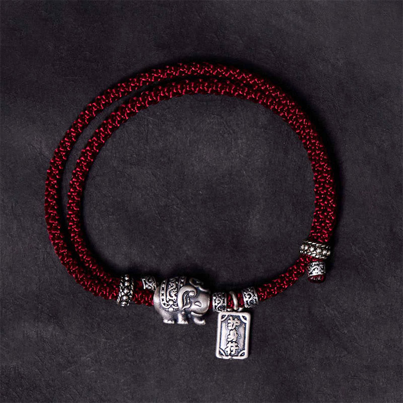 Bracelet de force avec breloque amulette en argent sterling 925 Buddha Stones et éléphant en sécurité et en bonne santé