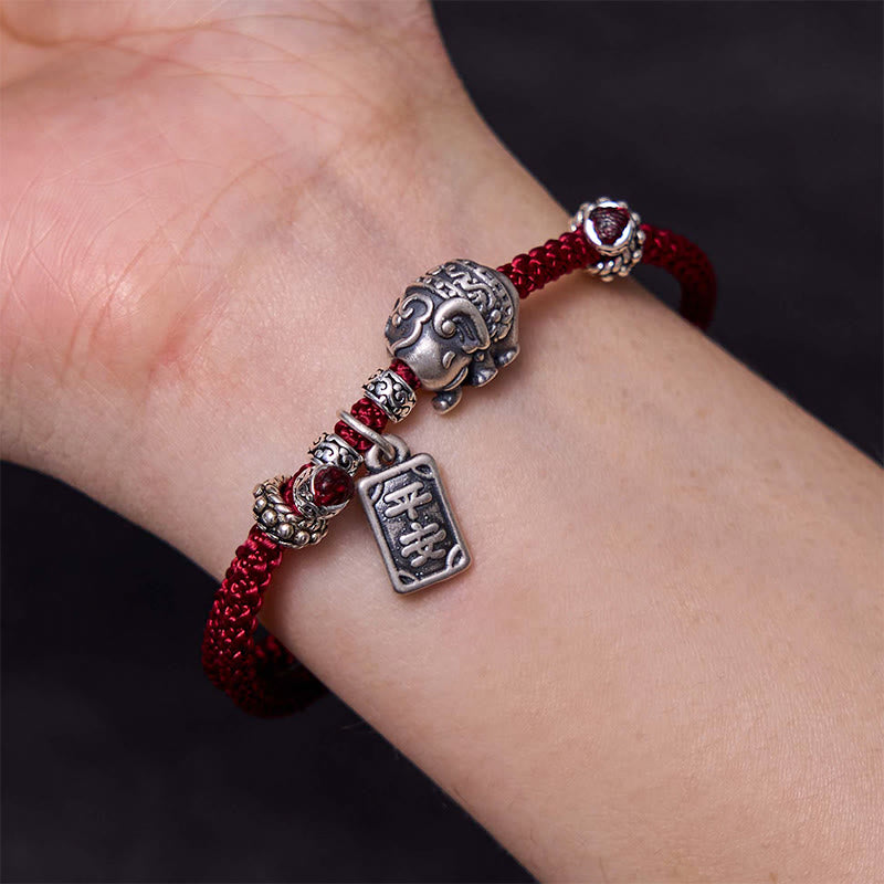 Bracelet de force avec breloque amulette en argent sterling 925 Buddha Stones et éléphant en sécurité et en bonne santé