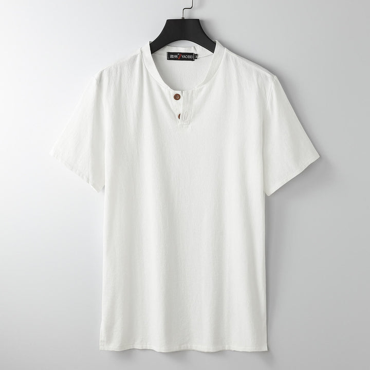 T-shirt ample pour homme Buddha Stones, couleur unie, manches courtes, col cranté, chemise en coton et lin doux - Blanc - US/UK/AU54，EU64 (9XL) - image 1