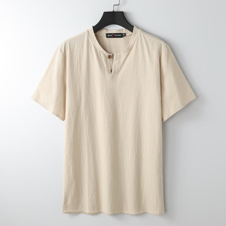 T-shirt ample pour homme Buddha Stones, couleur unie, manches courtes, col cranté, chemise en coton et lin doux - Mocassin - US/UK/AU54，EU64 (9XL) - image 9