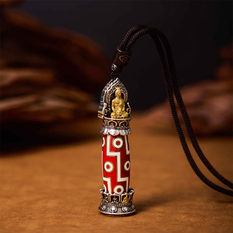 Collier pendentif de protection en perles Dzi à neuf yeux Buddha Stones de médecine tibétaine - image 1