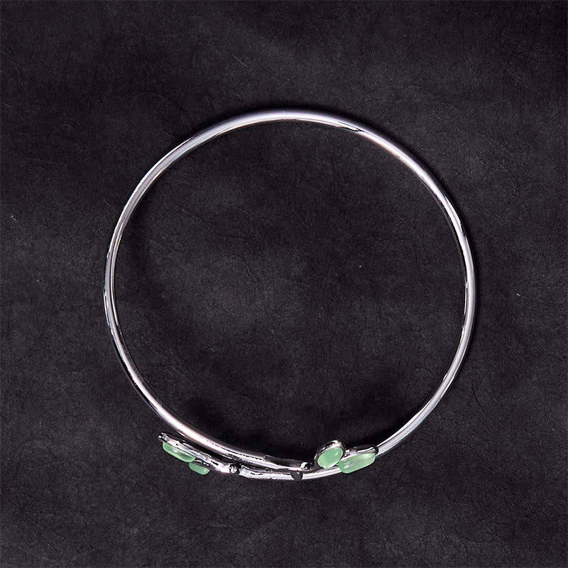 Bracelet manchette de soutien œil de chat à motif de feuilles et Buddha Stones